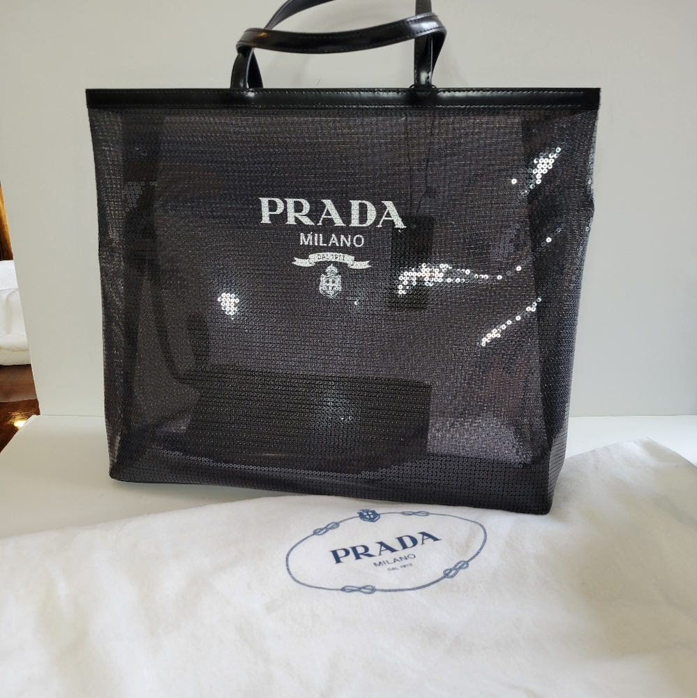 Prada mesh sequined large tote bag with removable pouch NWT - Picture 5 of 6